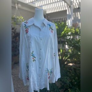 Kyla Seo Striped  Embroidered Long Sleeve Top Size Medium